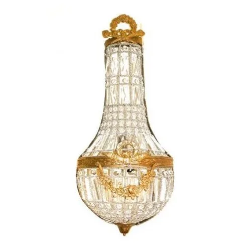 Large Pair French Empire Crystal Beads Wall Lamp Sconces