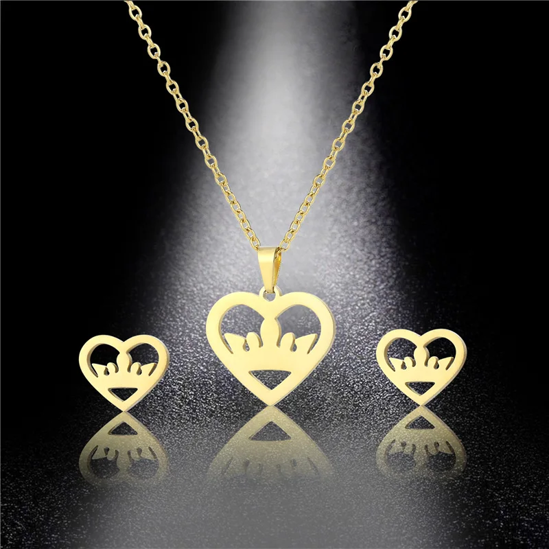 Manufacturer custom jewelry tarnish free 14k 18k gold plated stainless steel jewelry sets pvd coated jewellery set