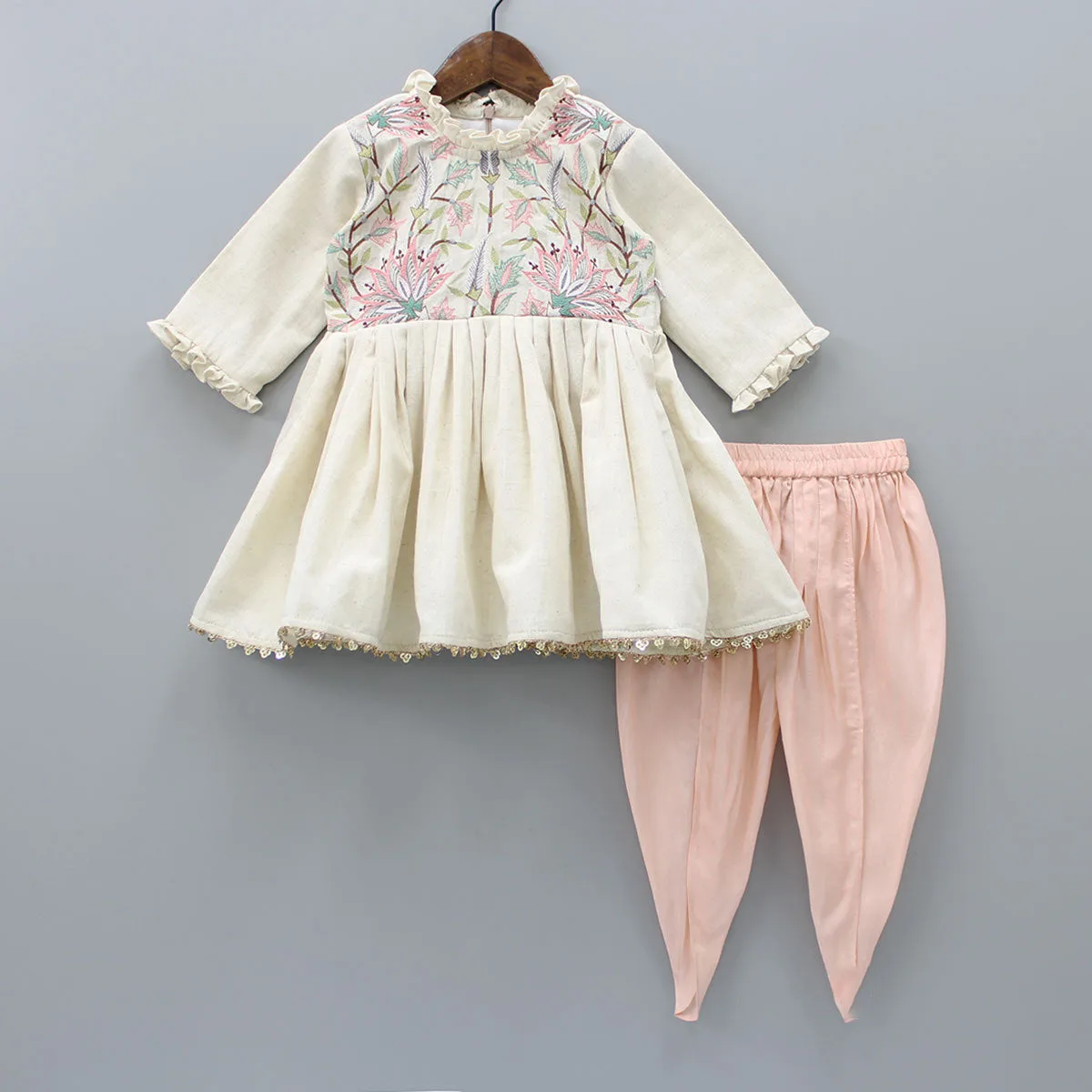 Ultimate Indian Stylish Girls Kids Wear Thread Sequin Embroidered Silk Top Patiala Punjabi Style Dhoti Half sleeves Cotton Top