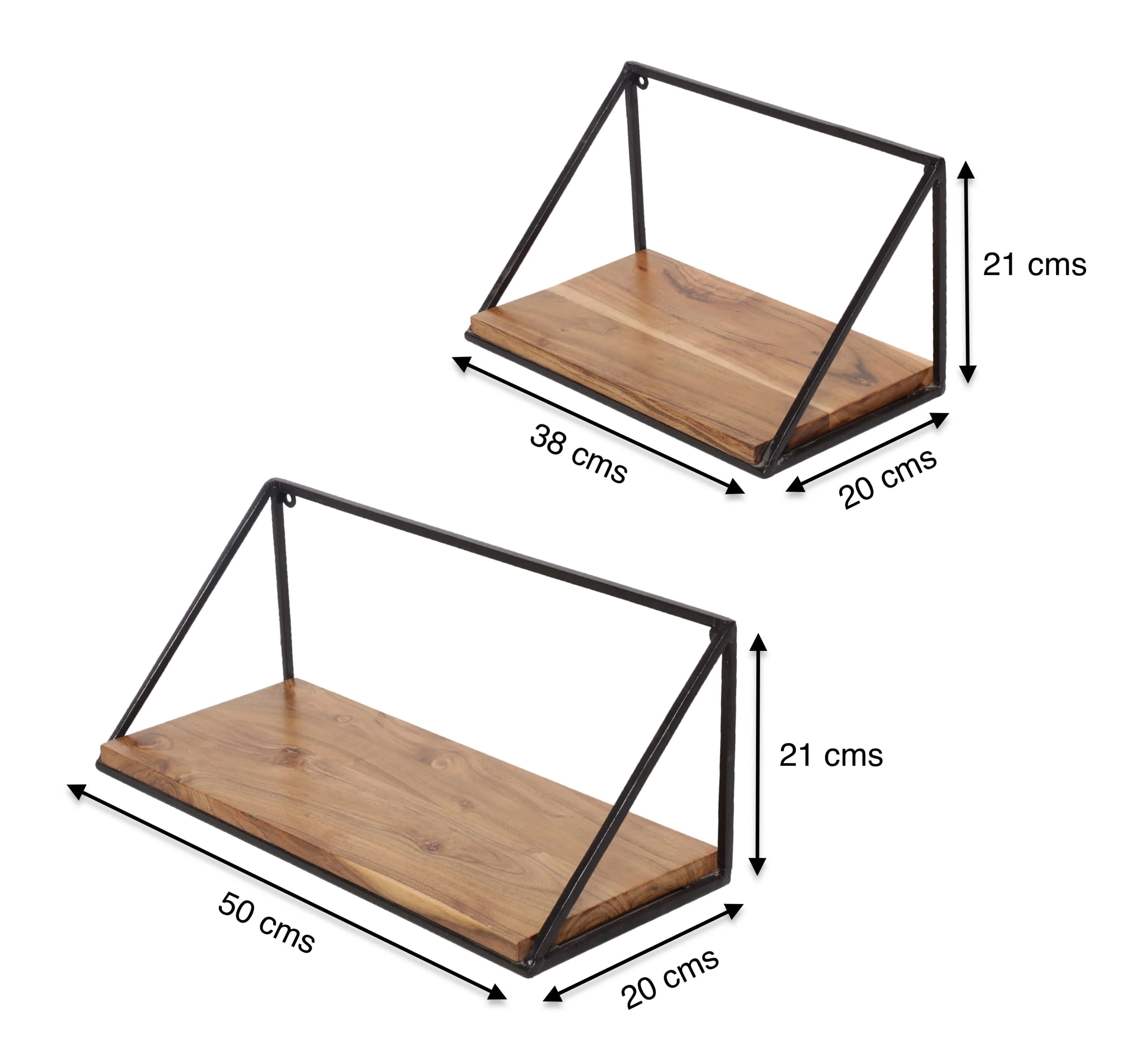 Wooden Wall Mounted Storage Iron Shelf - Set of 2 (Acacia Wood, Natural)