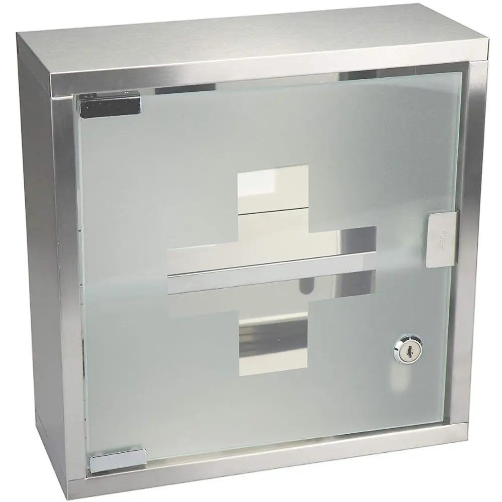
Medicine cabinet made of stainless steel with matt glass door lockable 