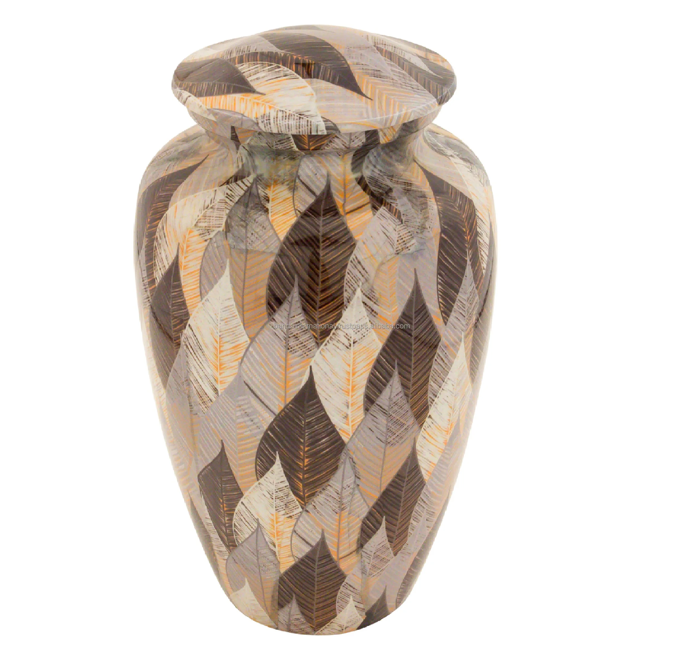 Aluminium Funeral Urns With Beautiful Leafs Design Hot Sale Of Metal Material Cremation Urns
