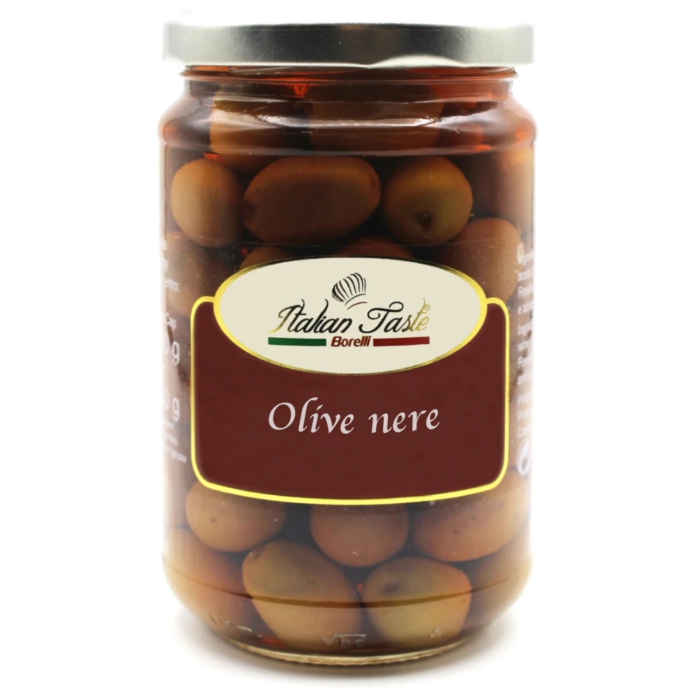 High quality 300 g Black olives glass jar Made in Italy NO GMO Italian appetizer starter