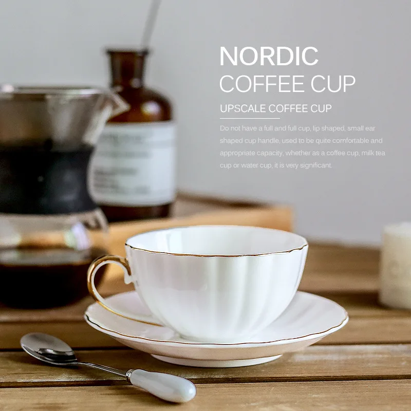 INS Couple Gift 230ml White Pumpkin Ceramic Bone China Coffee Cup And Saucer Set With Spoon And Gift Box