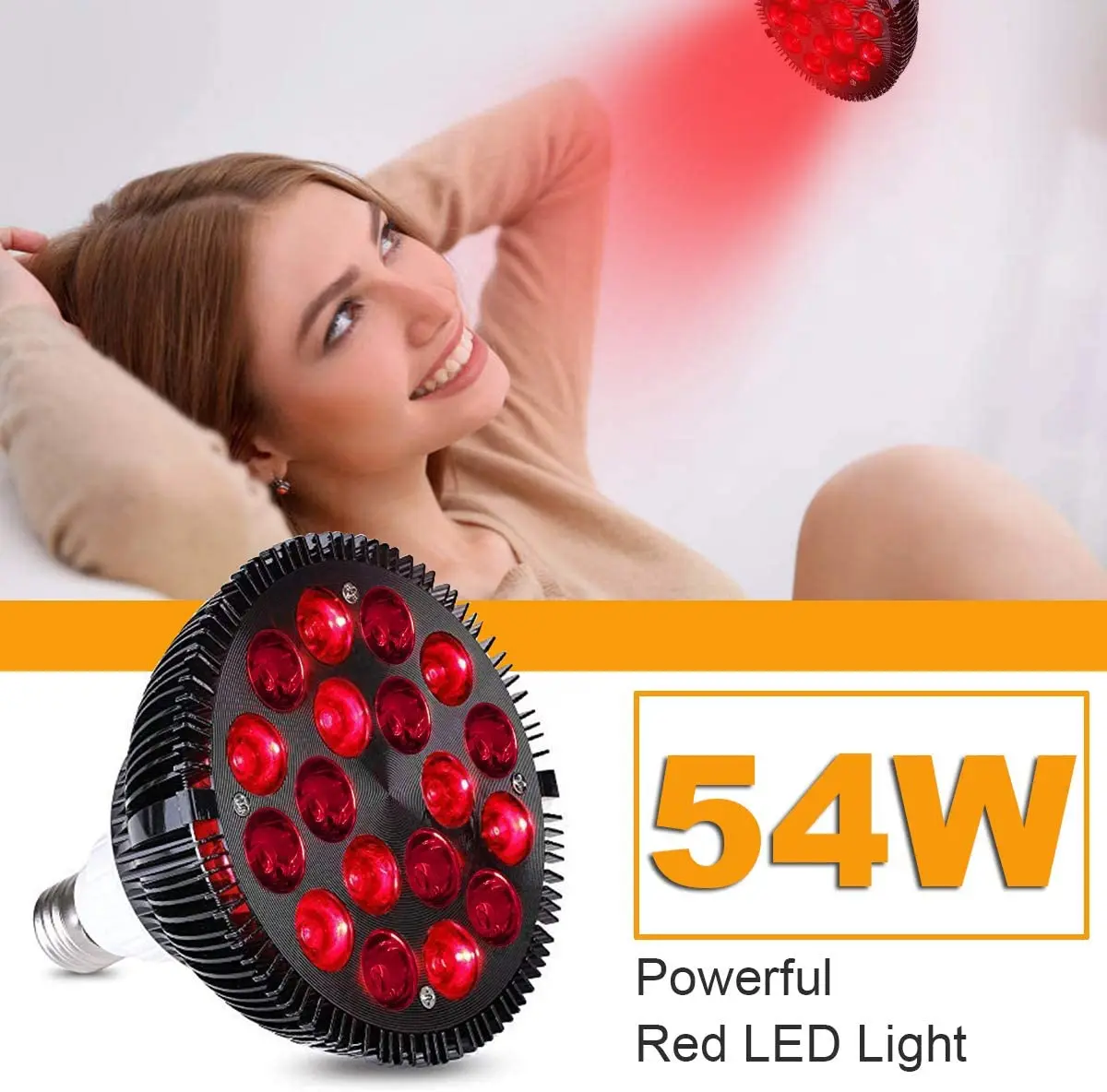 54W 18 LED Infrared Red Light Therapy Lamp with Adjustable Socket Clamp for Skin and Pain Relief