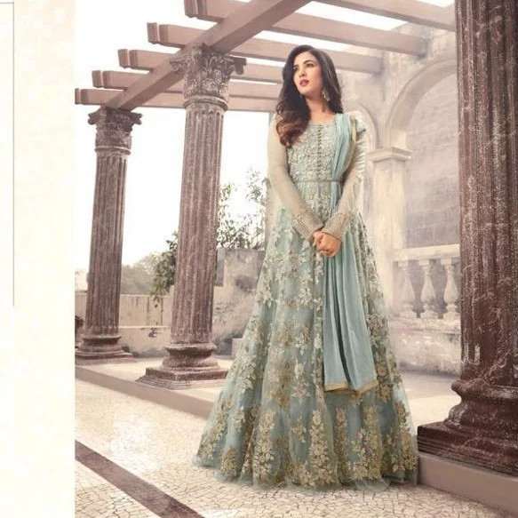 Женское стильное платье в сеточку Anarkali с вышивкой Resham