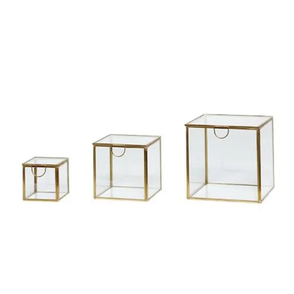 Decorative Jewelry Box and Copper Metal Clear Glass Organizers Storage Accent Wedding Bridal Party Gift 10x7x4 Inch