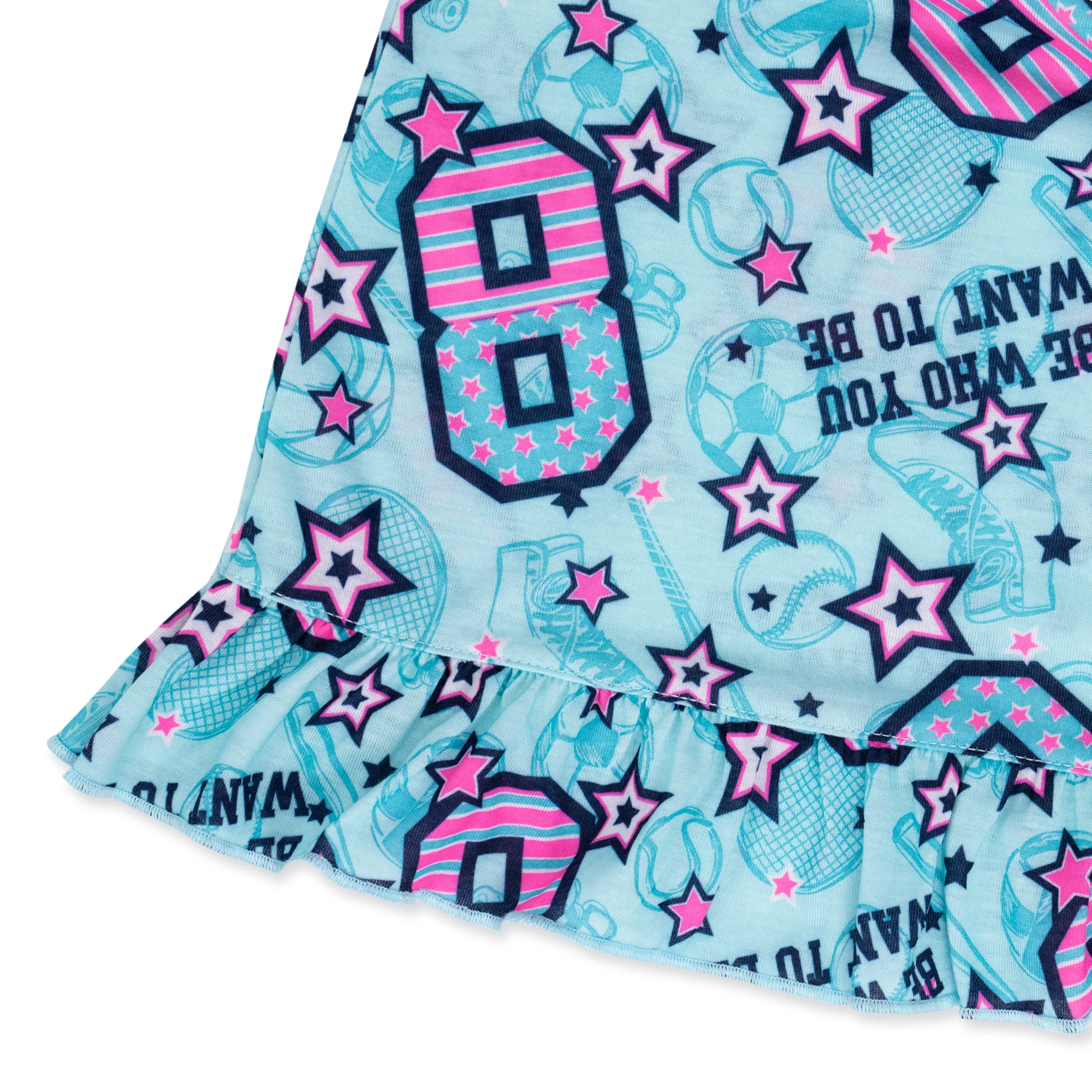 One piece Girl sublimation all over printing lovely blue sleepwear fashion print clothing ruffle sleeve top night dress for kids