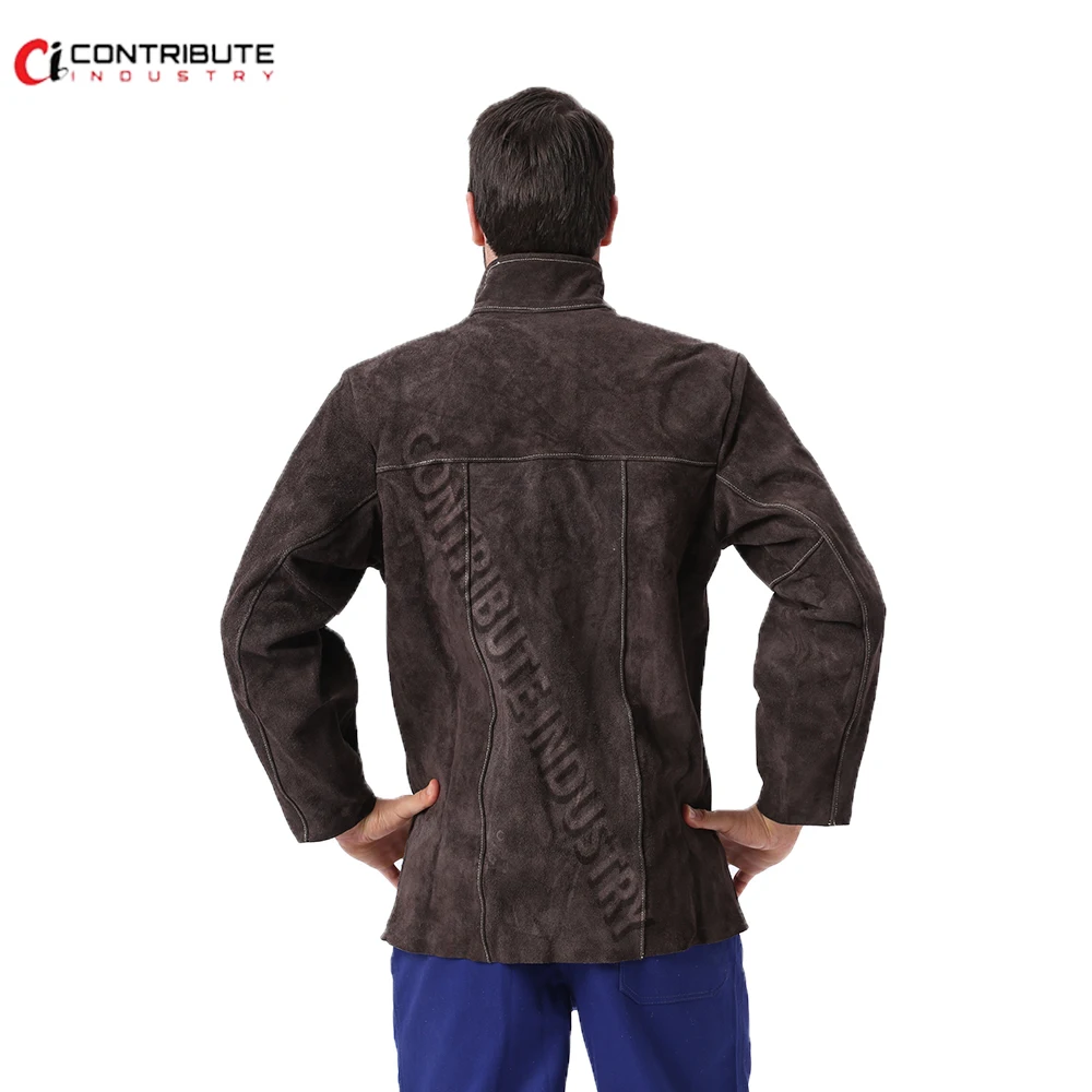 Manufacturer supplies protective durable cowhide and FR cotton welding jacket