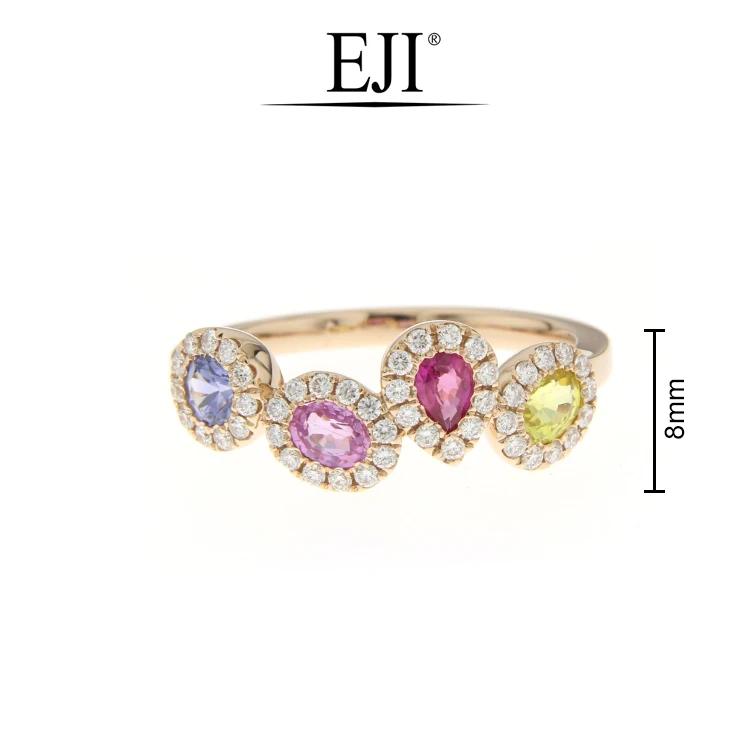 18K 750 Rose gold Yellow Sapphire Pink Sapphire Sapphire Diamond Ring for Daily Wear Smart Causal look