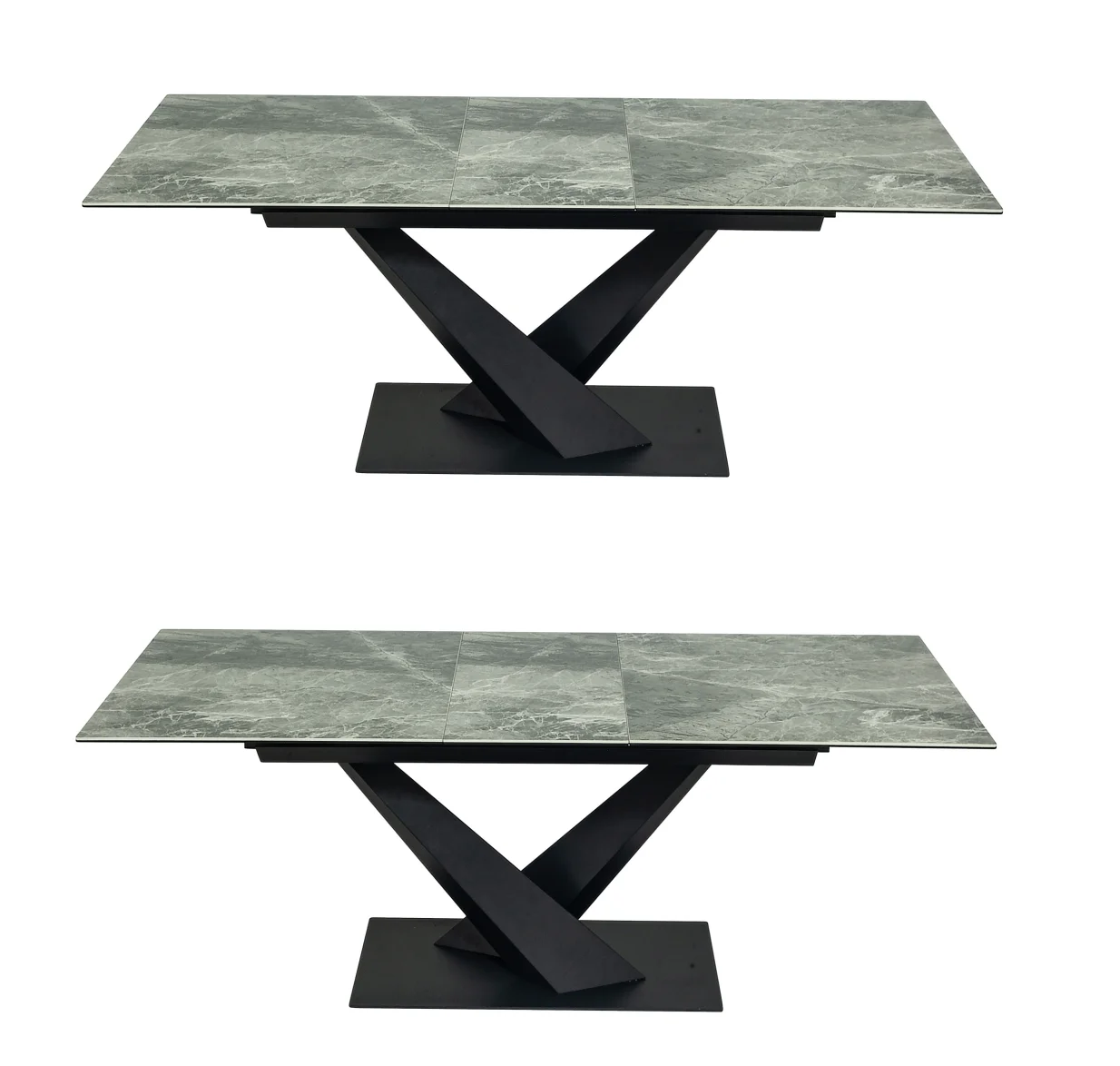 White Center Opening Contemporary Adjustable Stone Auto Liftup Black Metal Frame Rectangular Sintered Extension Dining Table