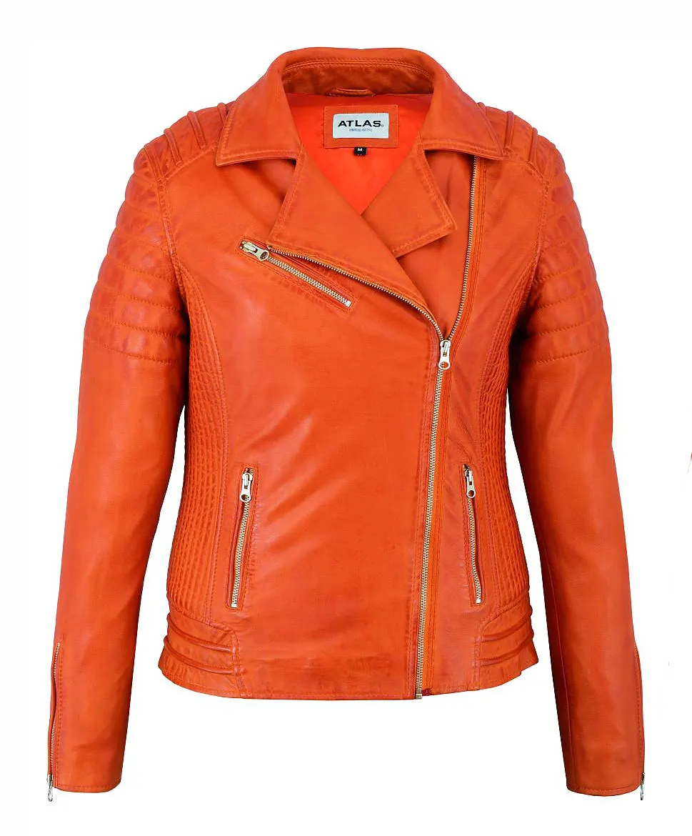 
Biker Jacket - High Quality Ykk Shiny Silver Accessories - Genuine Sheep Leather for Women Summer Pockets Polyester OEM Service 