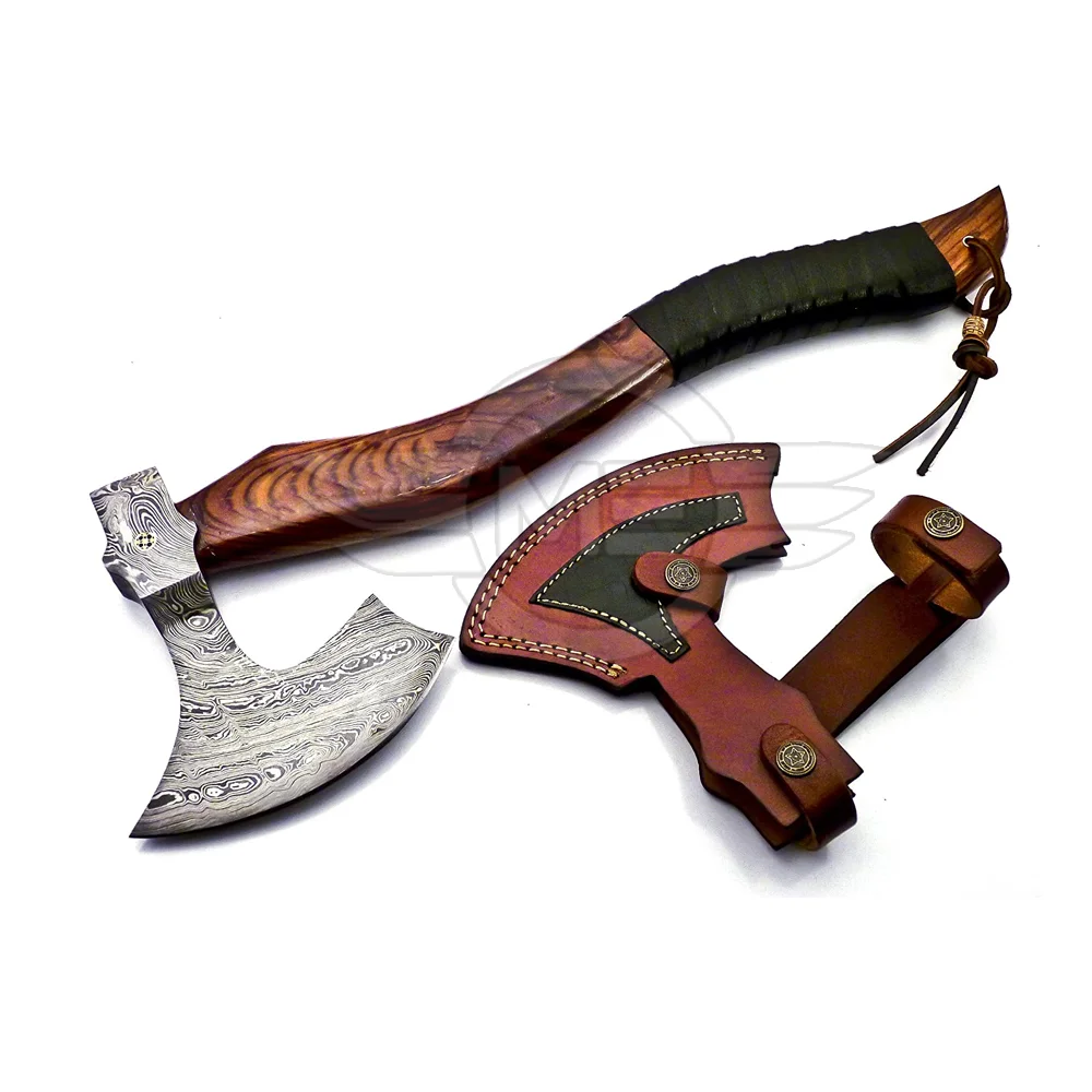 
Beautiful Customized Handmade Damascus Hunting Axe & Cover 