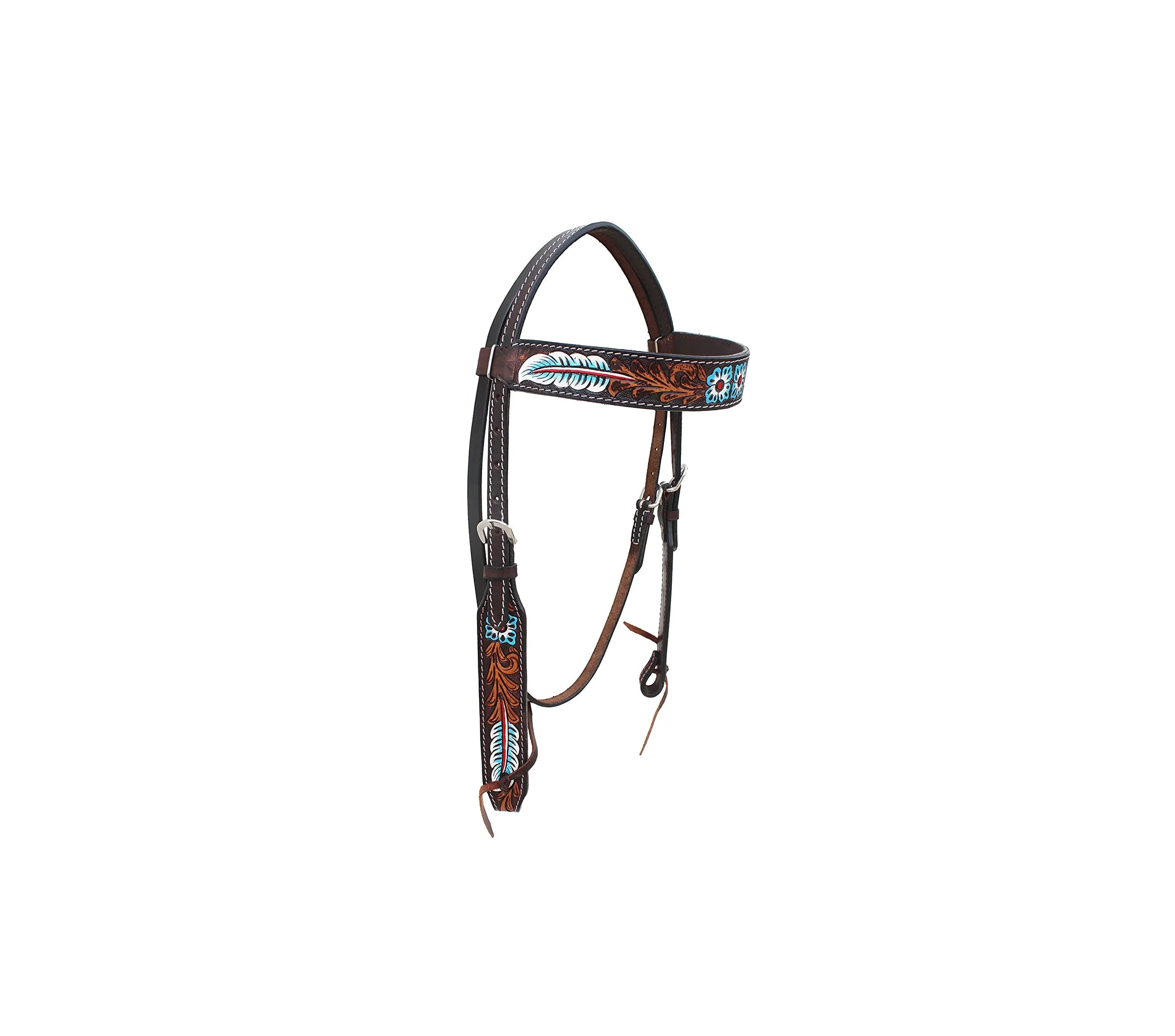 Horse Western Tack Tooled Brow band Leather Bridle Headstall