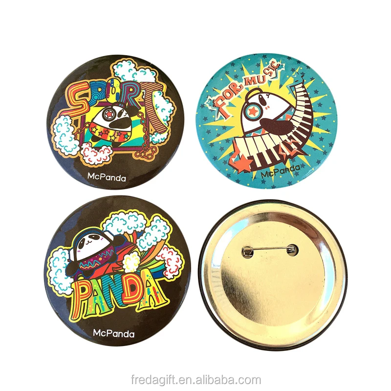 Custom Printed Logo Pin On Tin button Badge wIth tinplate Backing