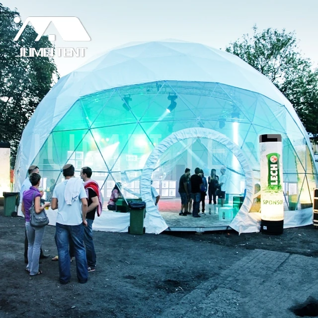 Large geodesic dome tent for amusement park and marketing event