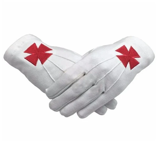 Горячая Распродажа Masonic Knight Templar 100% хлопок машинная вышивка масонские белые перчатки