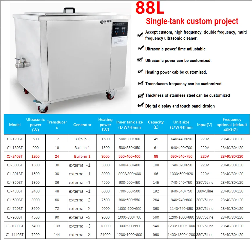 Large tank ultrasonic cleaner used  in auto industry for carburetor castings fuel injectors machined  parts cleaning