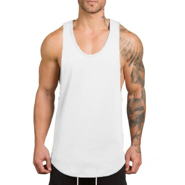 Men Sports Sleeveless T-shirt Gym Fitness Tank Top Workout Vest Running T Shirts Print for Men Hip Hop Knitted 100% Cotton