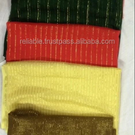 Complete Range of Gold Simple Lurex Lines on Silk Chiffon Scarves