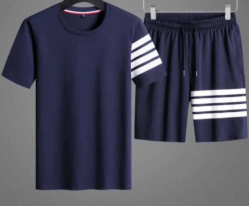 High Quality Men Clothing T-Shirts With Shorts Two Piece Set 2021 Casual T shirt Shorts 2 Pieces set
