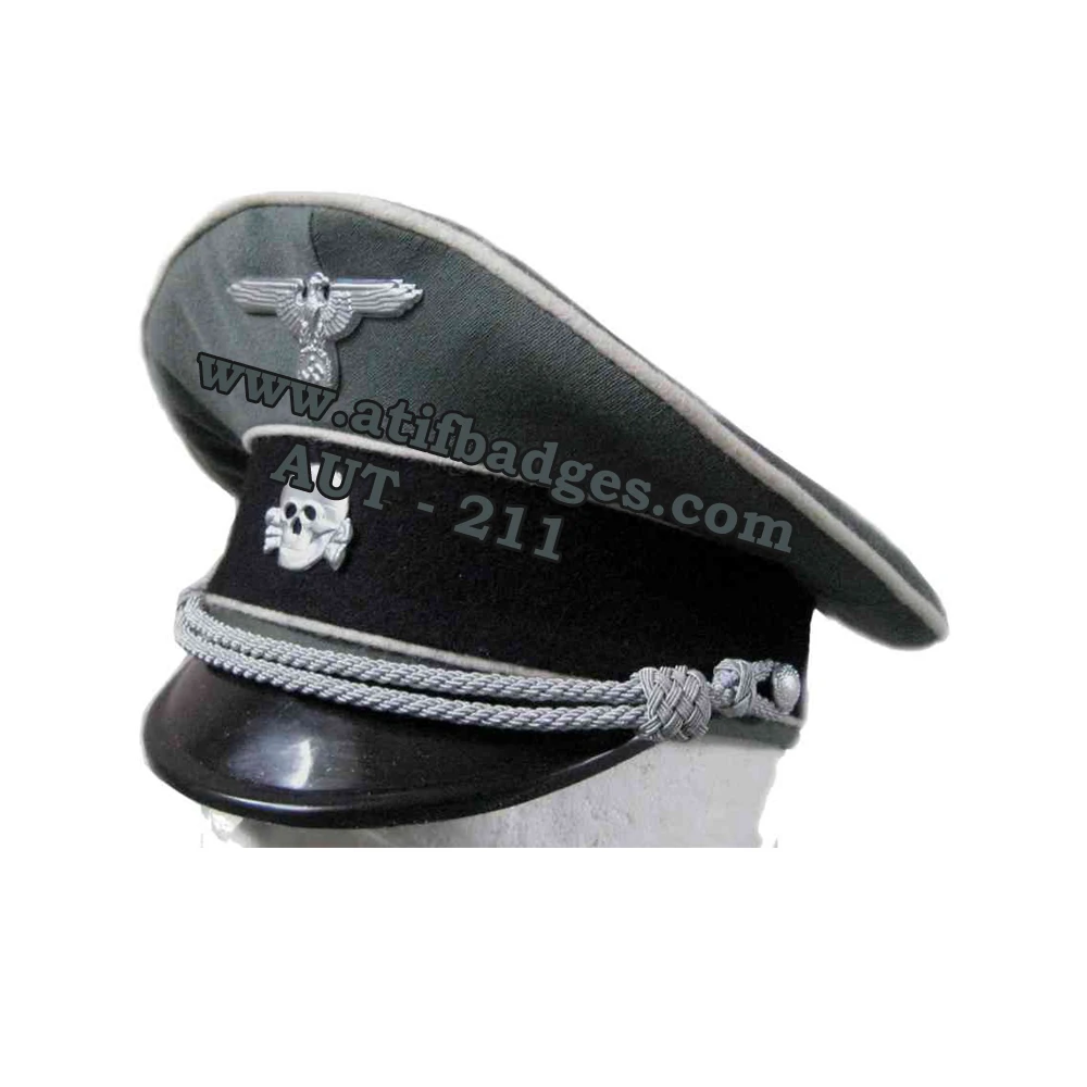 
WW2 WWII GERMAN WAFFENSS GENERAL CAP WITH METAL INSIGNIA AND SILVER TWISTED CORD 