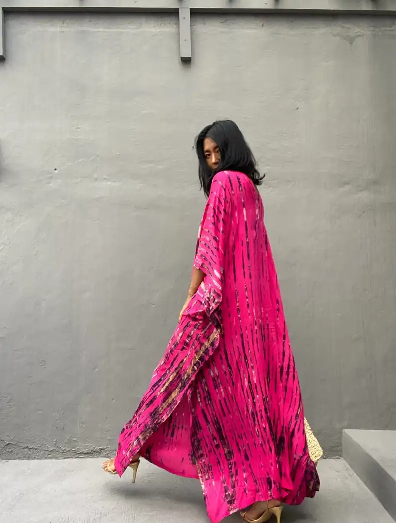 Luxury Resort Wear Hand Tie Dye Half Sleeve Beach Swim Cover Up Kaftan Summer Caftan Boho Cocktail Dress