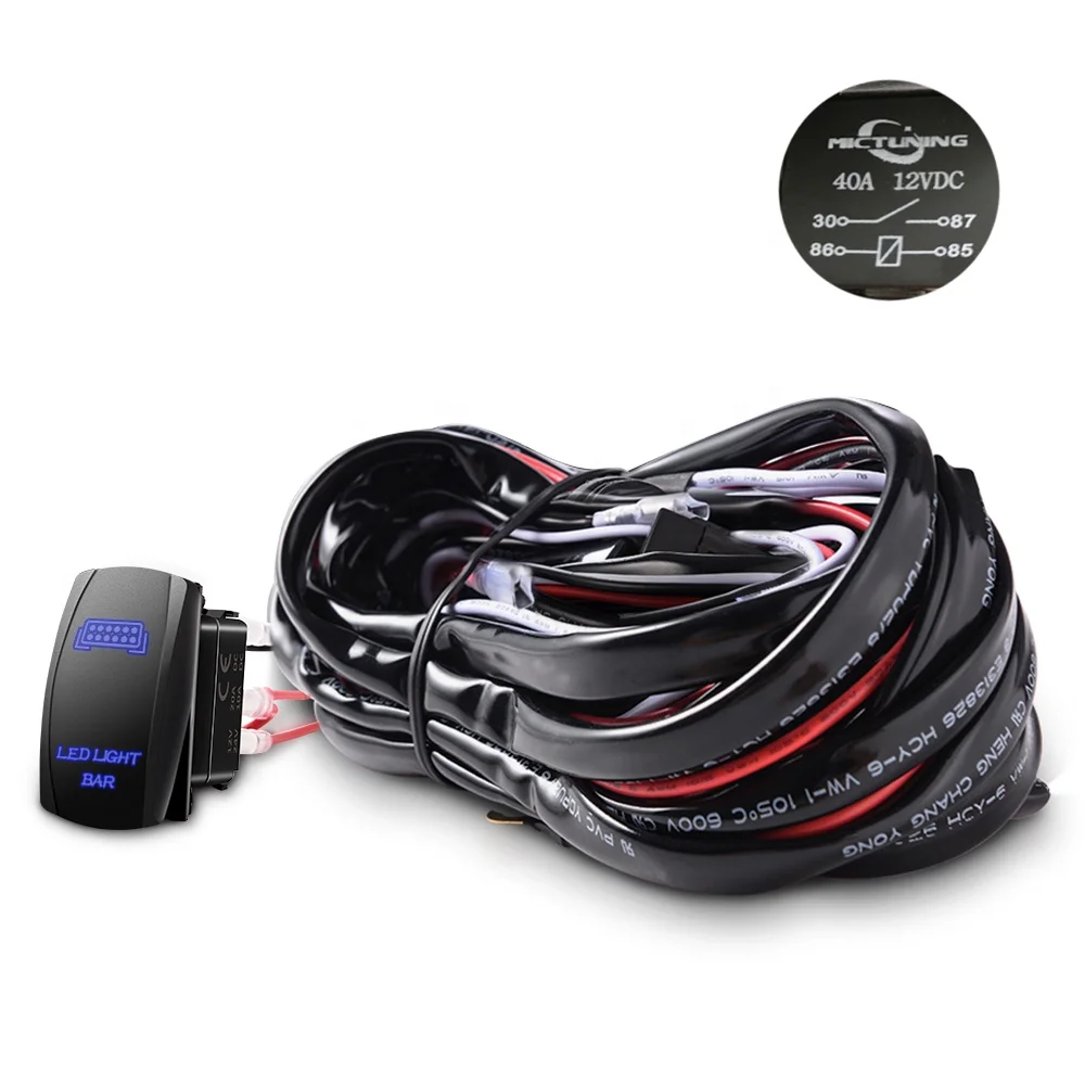 MICTUNING Heavy Duty 60Amp реле 2 привести 14AWG светодиодный провод жгут расширение ON/OFF кулисный переключатель