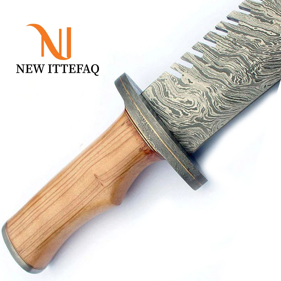 
Damascus Knife | Damascus Hunting Knife | custom handmade Damascus steel big Bowie hunting knife with leather sheath 