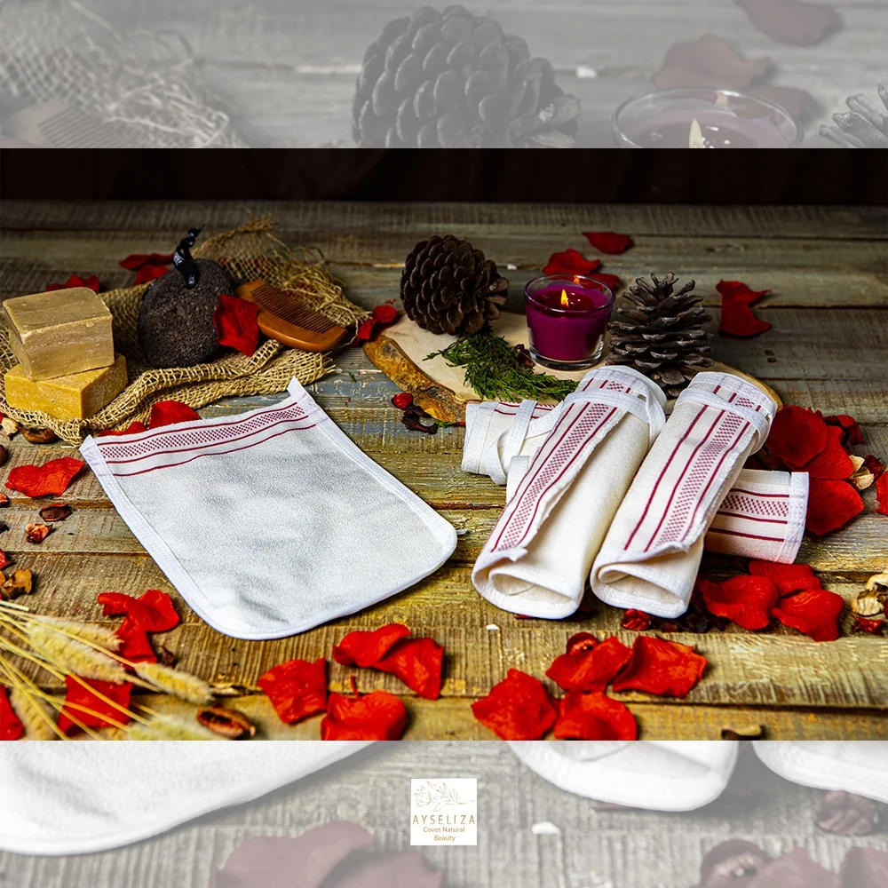Wholesale Eco-Friendly Moroccan Kessa Bath Gloves Custom White Bag Included Exfoliating Vegan Viscose Body Sponge Brush Back