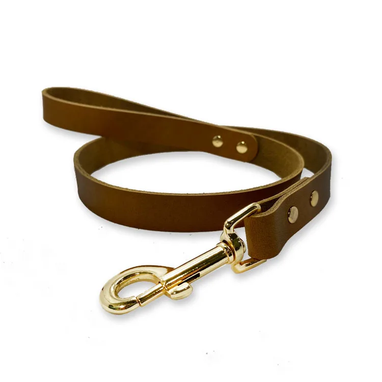 Classic Color Light Full Grain Leather Lead Luxury Dog Chain Leash For Dogs