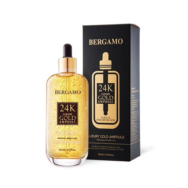 BERGAMO 24K LUXURY GOLD & HYALURONIC ACID AMPOULE 110ml total solution made in Korea enhance wrinkle care whitening none-sticky