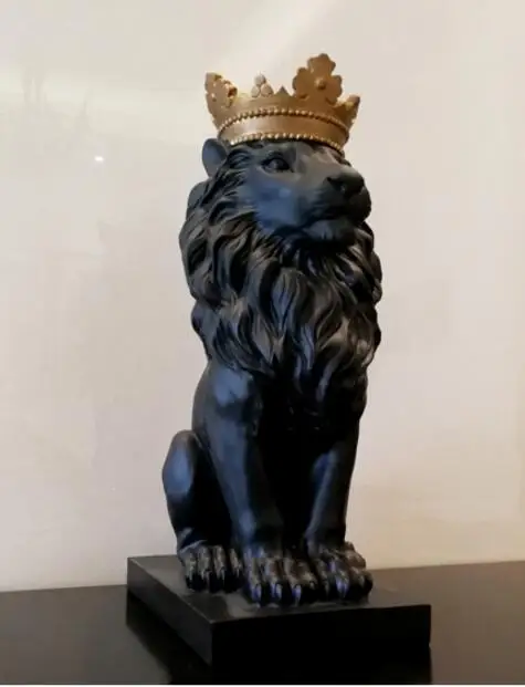 Black crown lion statue handicraft decorations christmas for home sculpture escultura home decoration accessories