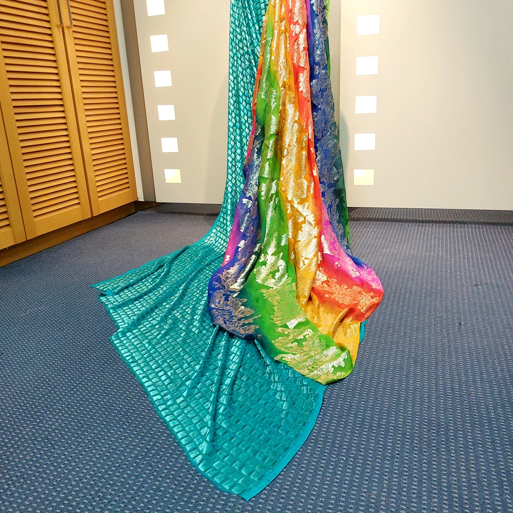 100% silk fabric chiffon metallic jacquard quality gold silver metallic chiffon