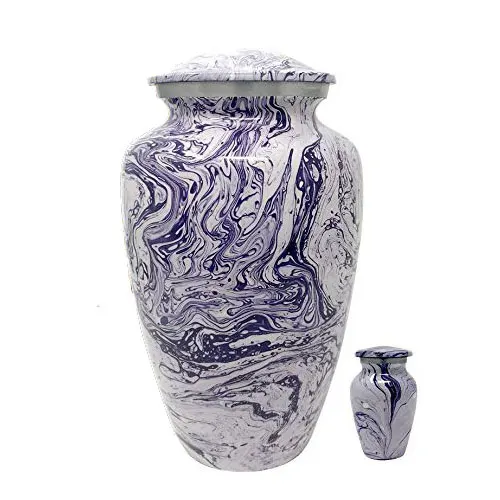 Antique Blue White Ocean Metal Urn for Ashes, Adult Cremation Urn American/European Style