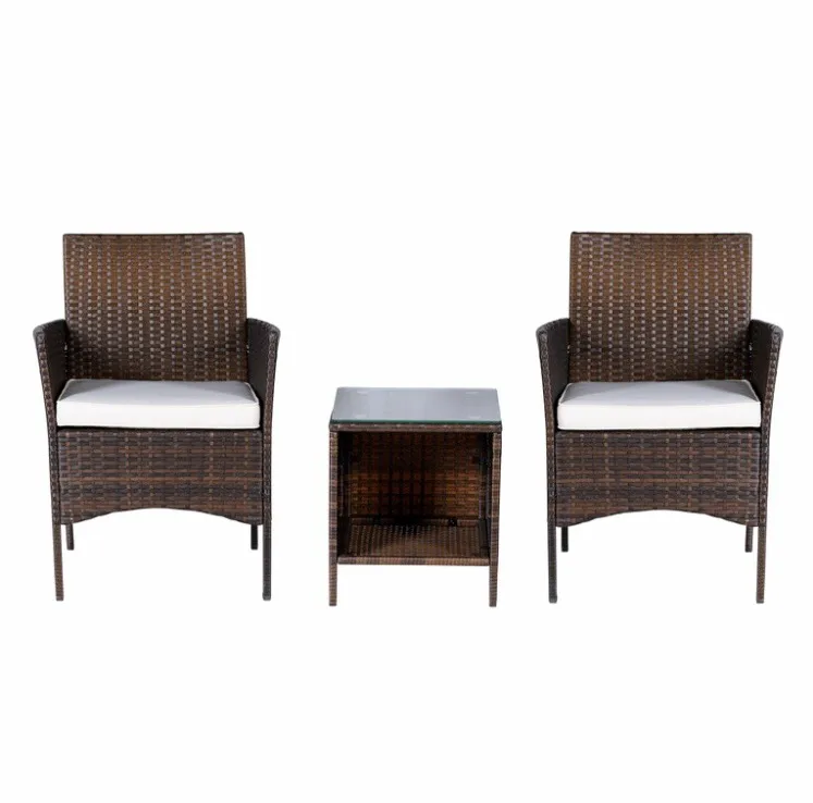 BeNK 3 Pieces Patio Wicker Bistro Coffee Bistro Set/  Small Garden Wicker Set for Balcony