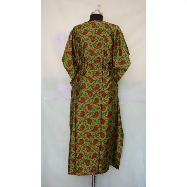 Women Night Wear Caftan Vintage Silk Sari Bathrobe Soft Silk Dress Home Wear Comfortable Maxi Dress Bridal Robe Beach Cover Up