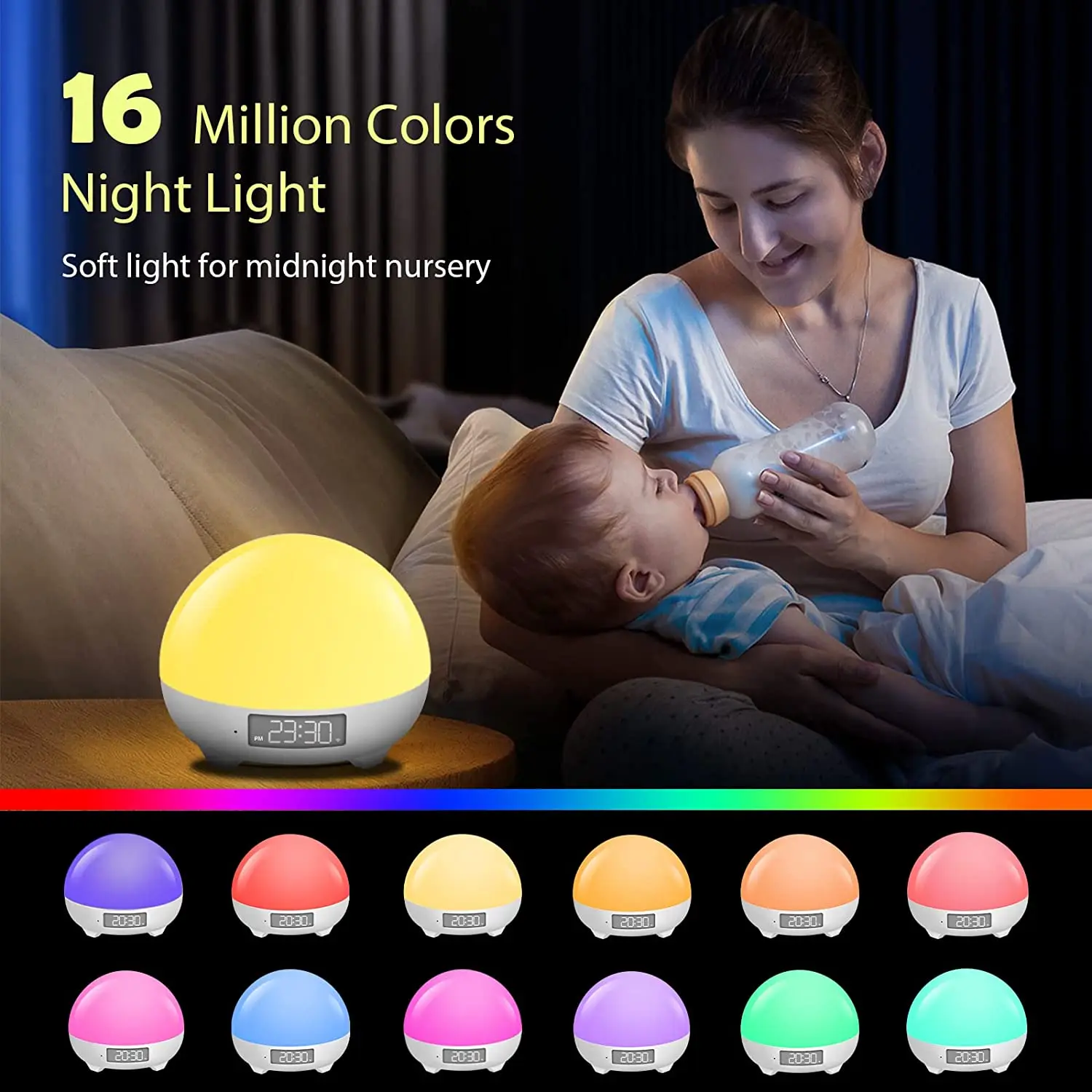 Portable Smart White Noise Baby Night Light with Alarm Clock, App control to define your own personal sleep routine