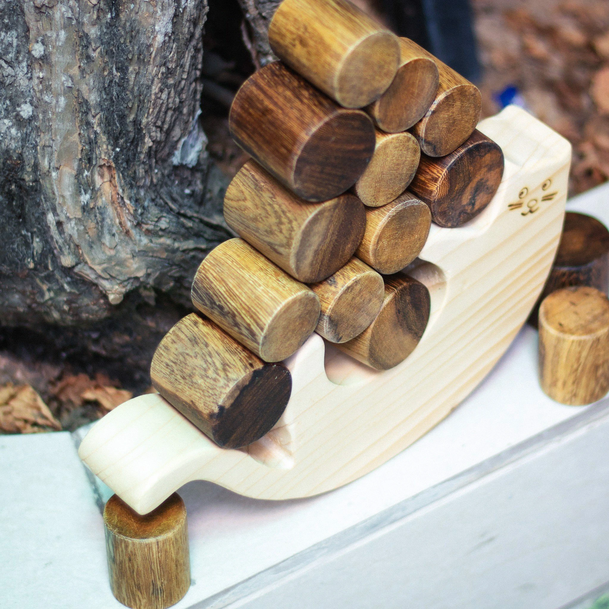 OEM - ODM Cat-Shaped Wooden Block Balance Game - The Best Educational Toy For Boys And Girls 1 2 Years Old