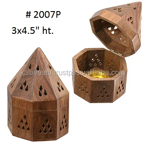 Eco Friendly Designer Decorative Brass inlay Wooden charcoal burner with brass bowl