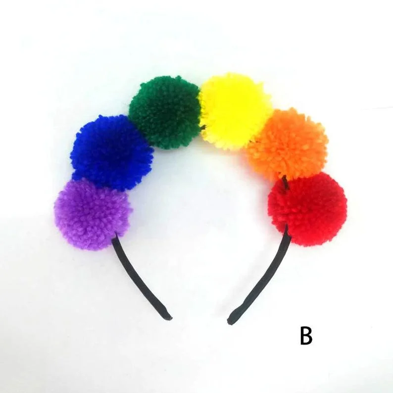 Fluffy Furry Pom Ball Headband and Elastic Hair Ties Fuzzy Faux Fur Animal Ears  Pom Headband PomPom Hair Band for Girls a