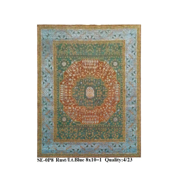 Bulk Quantity Exporter of Hand Knotted Woolen Carpet for Living Room in green color from leading manufacture