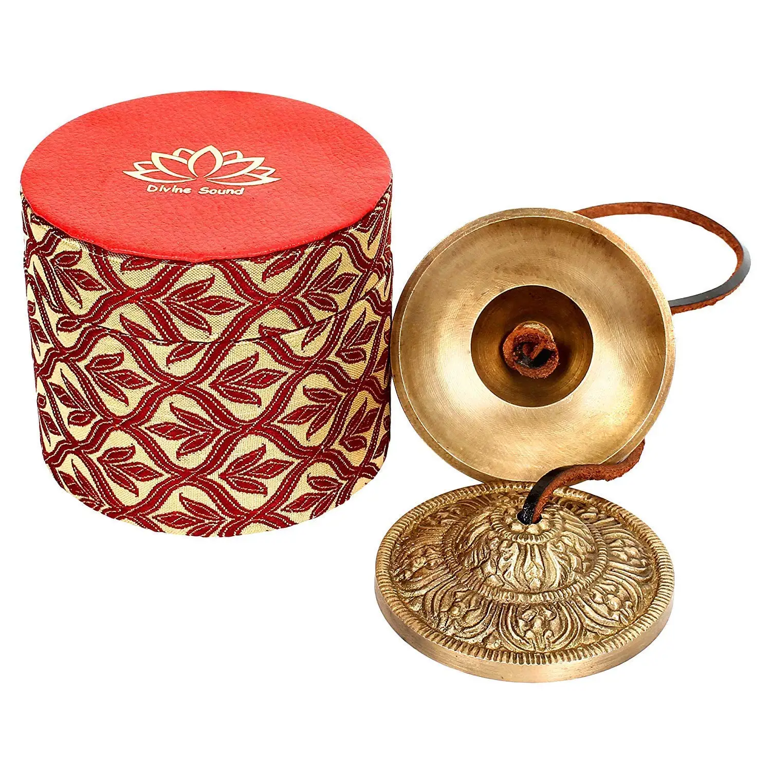 Wholesale Buddha lotus engraved Manjira Tingsha Cymbals Beautiful Gift Box for Meditation Pray 7.5cm / 3 Inches