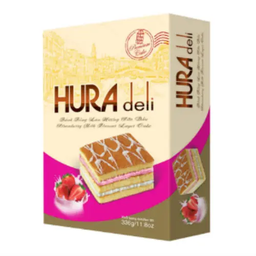 HURA DELI MILK-STRAWBERRY FLAVOR IN BOX 336G - TOP CAKE OF HIGH QUALITY BIBICA BRAND