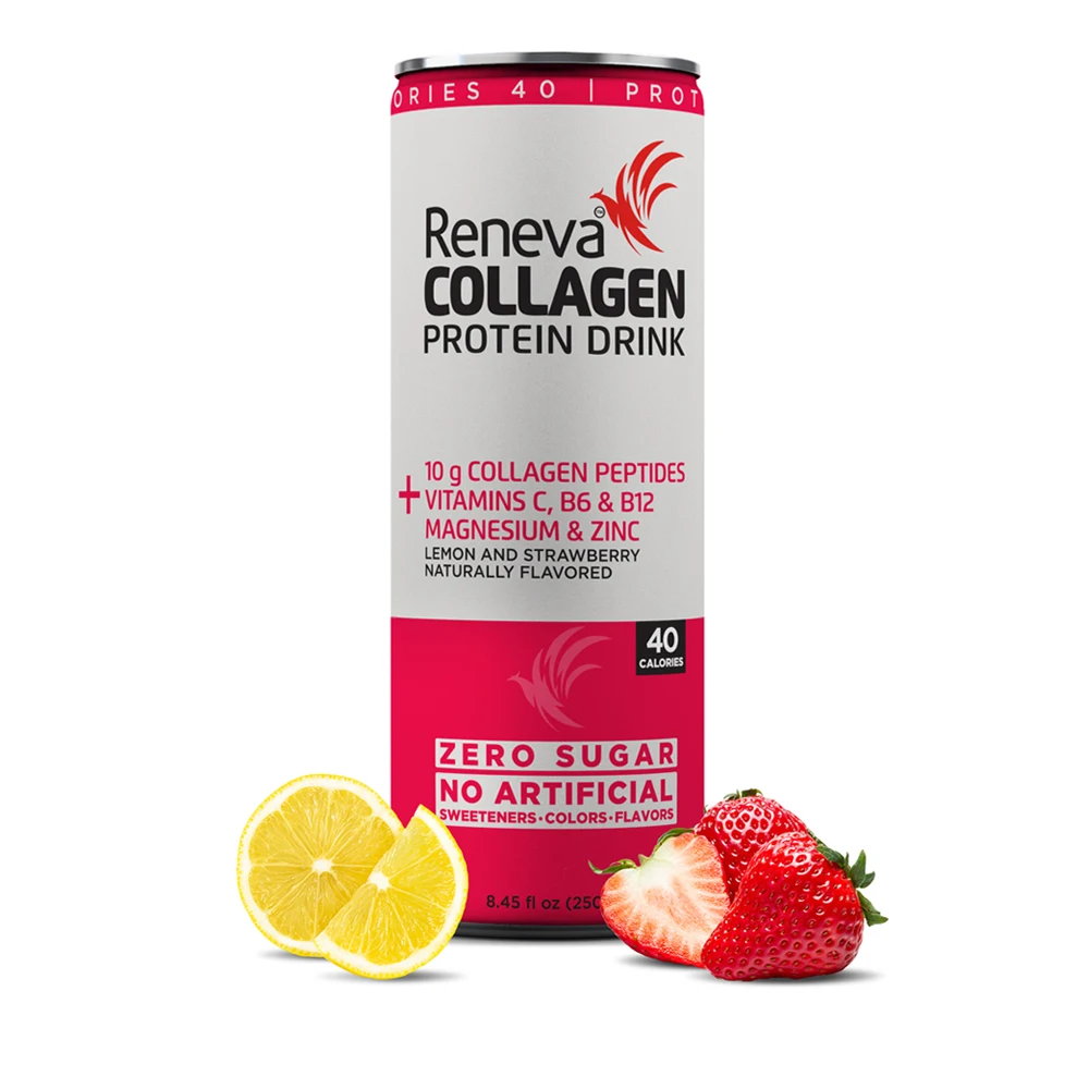 
Reneva Collagen Protein Drink 10g Collagen Peptides Electrolytes Vitamin C Strawberry Lemon with B12 B6 Zero Sugar Protein Shake 