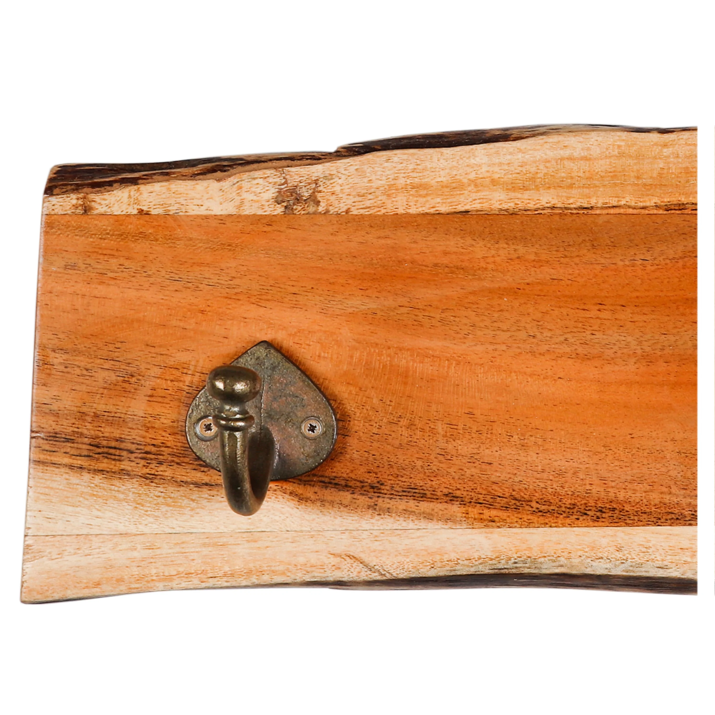 Wooden Wall Mounted Coat Rack 3 Hooks Rail Acacia Wood Natural Finish Storage Organisation Vintage Design Wall Mount Hooks Rail