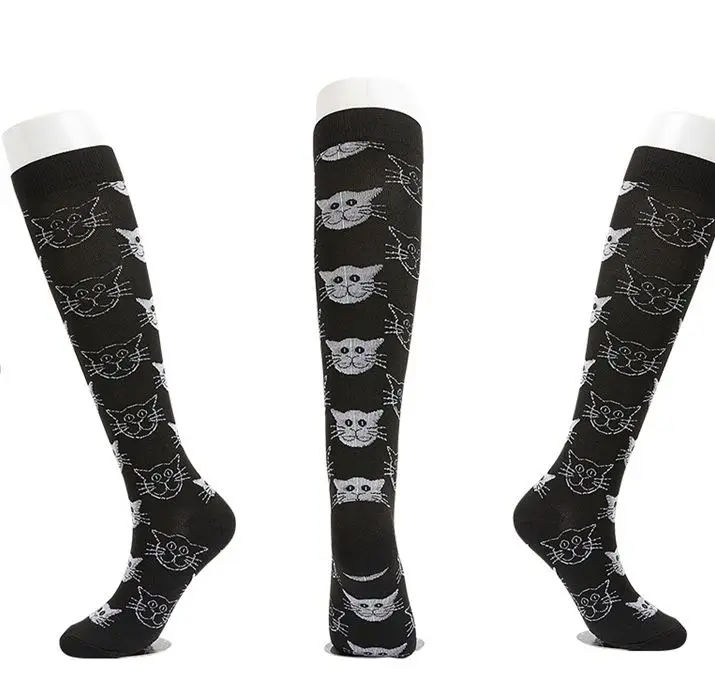 
Gray Cat face design Compression socks for men and women 
