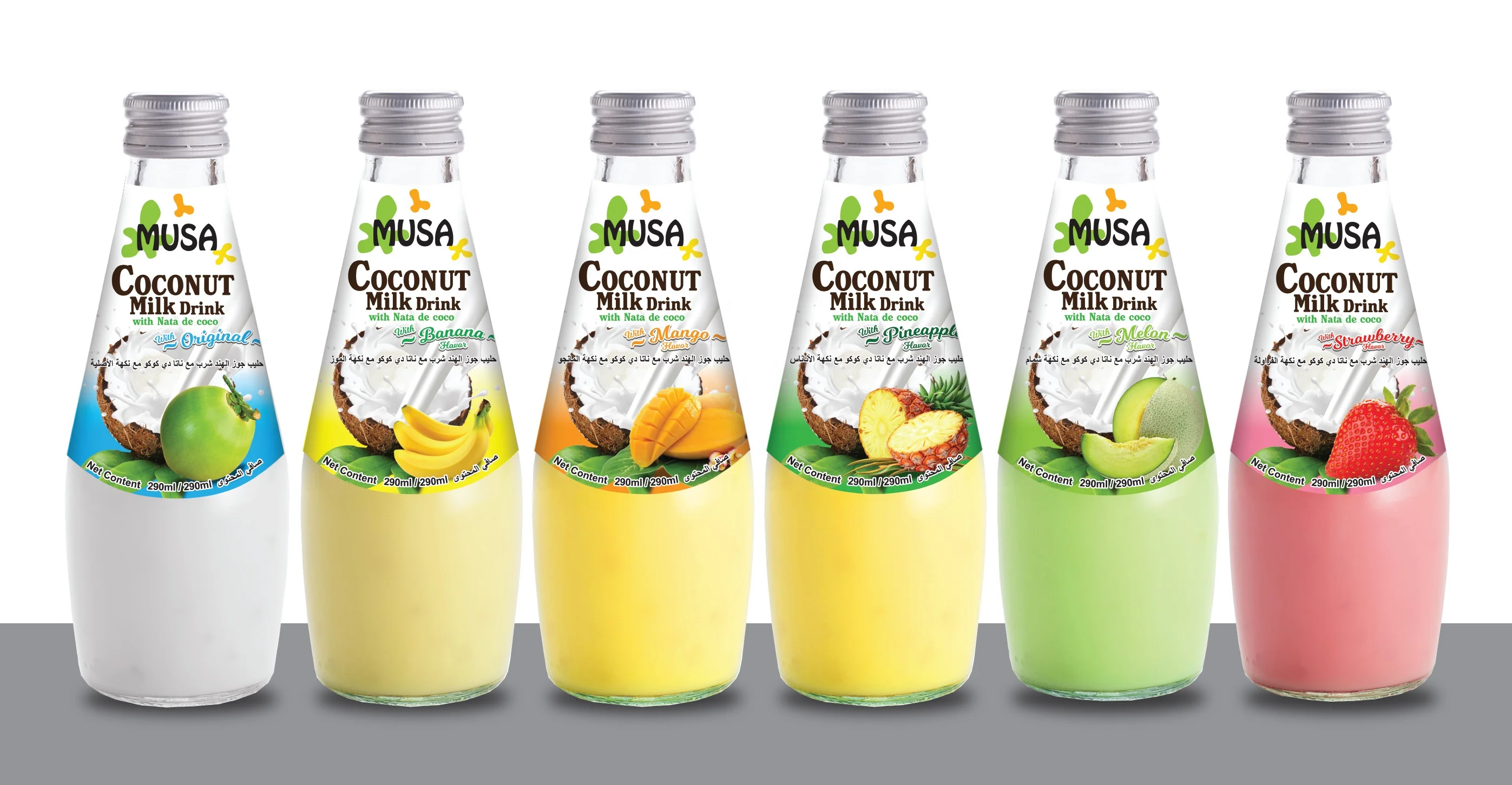 Напиток из кокосового молока с ароматом Манго от бренда NATA DE COCO MUSA 290 мл. Бутылка воды напитков сделано в Таиланде