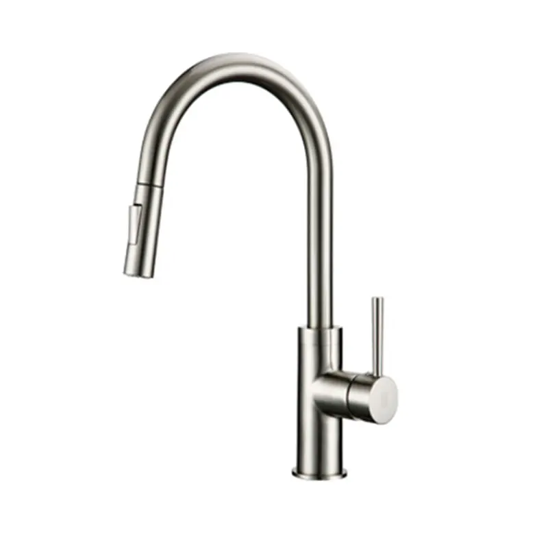 Матовый никелевый кухонный кран на одно отверстие вытащить носиком кухонный смеситель для раковины поток разбрызгивающая головка хром