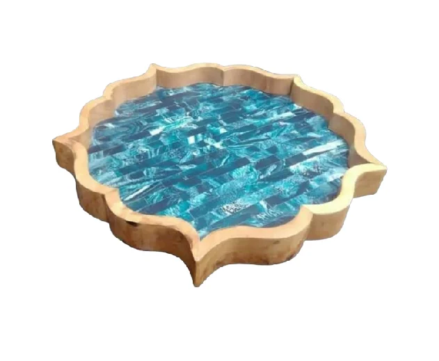 Wholesale Diy Epoxy Resin River & Pine Wood Serving Tray With Metal Handle Hotels & Restaurant by Quality Handicrafts